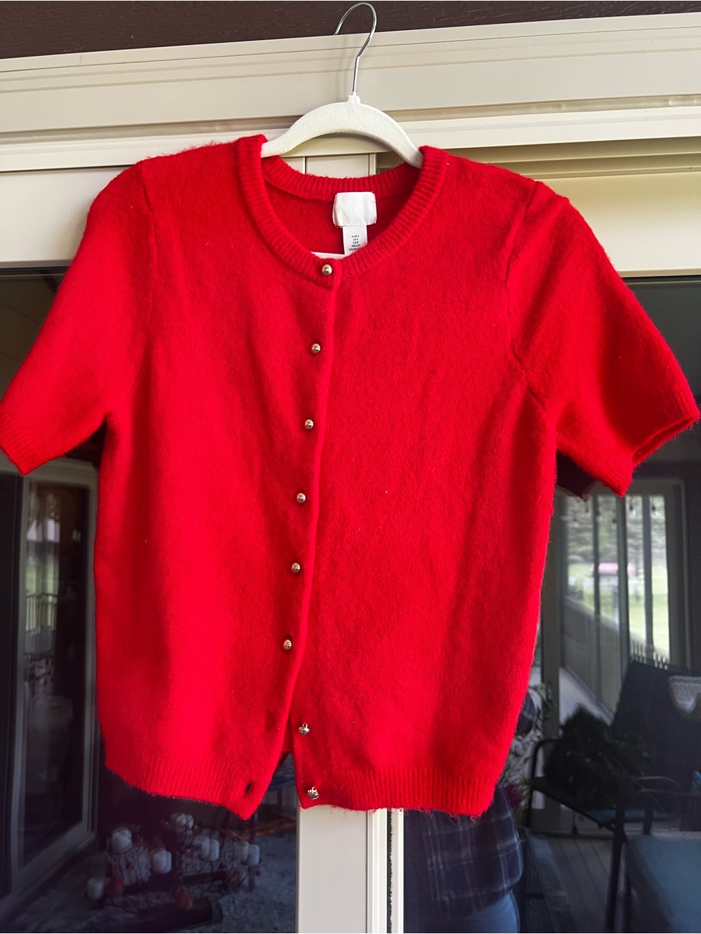 H&M Red Short-Sleeve Button Cardigan